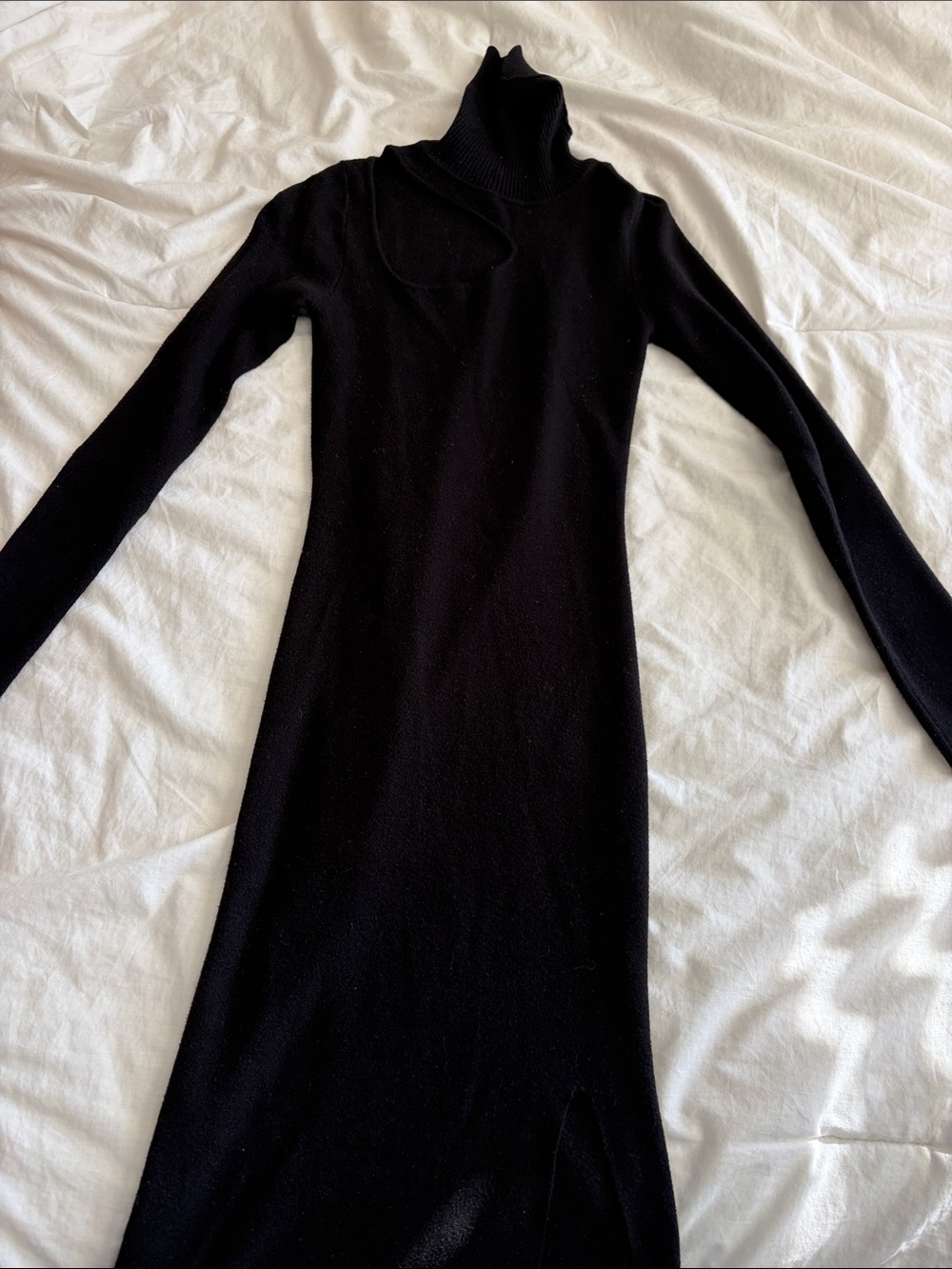 Black turtleneck cutout midi dress